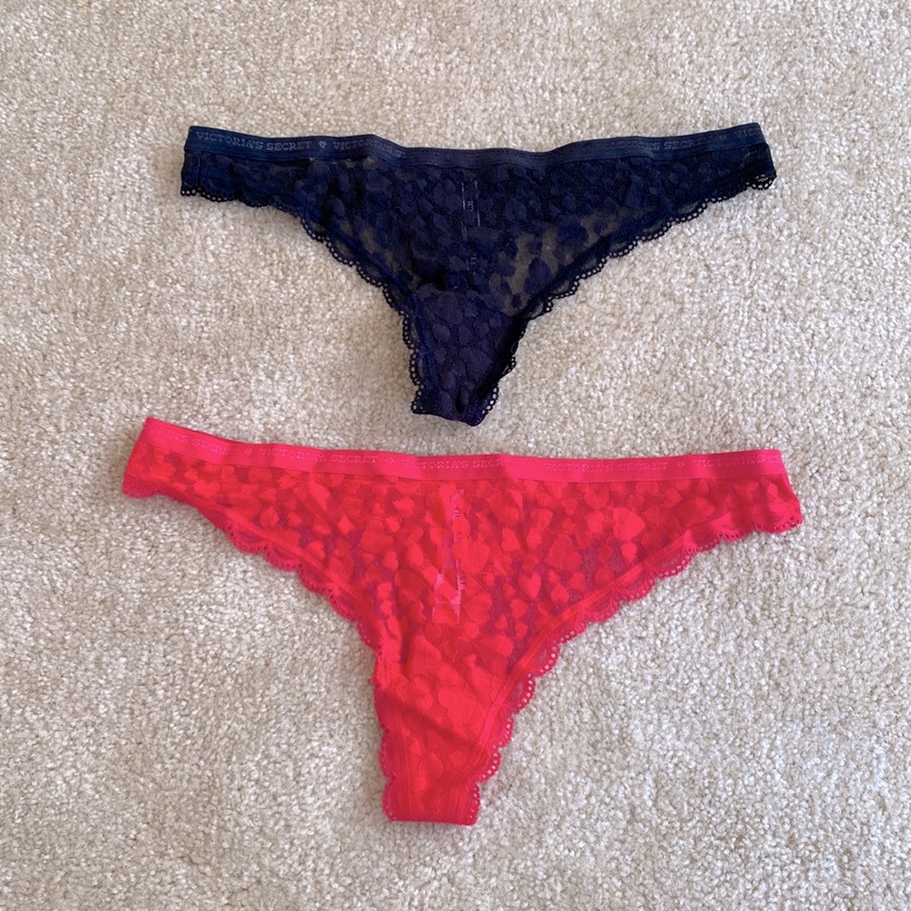 Victorias Secret Lace Mesh Thongs Red and Black